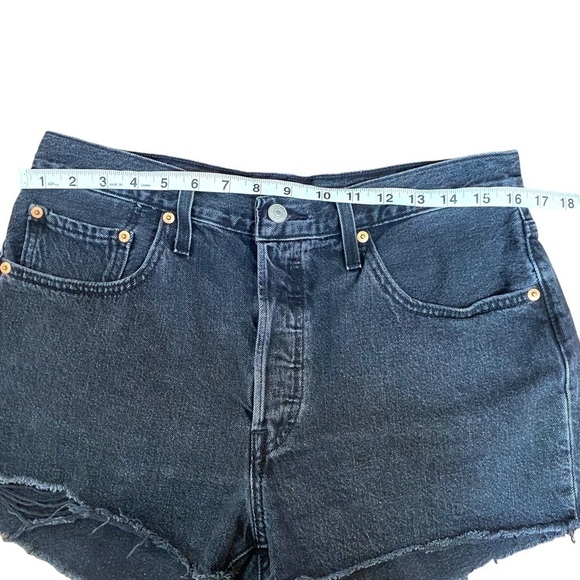 LEVI'S 501 Black Denim High Waisted Cut Off Shorts - Picture 11 of 13